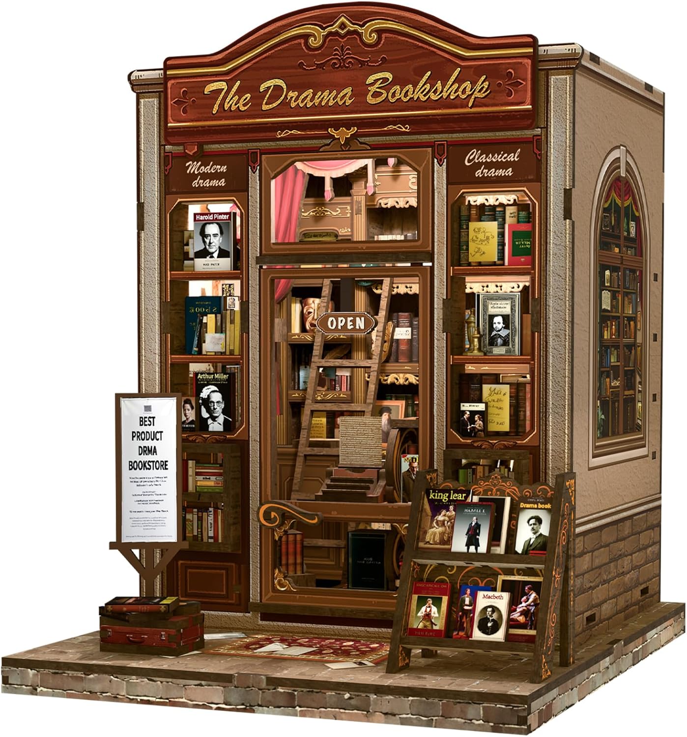 Fsolis Book Nook Kit, DIY Bookshelf Miniature Bookshelf Kit for Adults Tiny House 3D Puzzle Booknook Adult Craft Gifts for Women Teenagers Book Lovers (The Drama Bookshop)