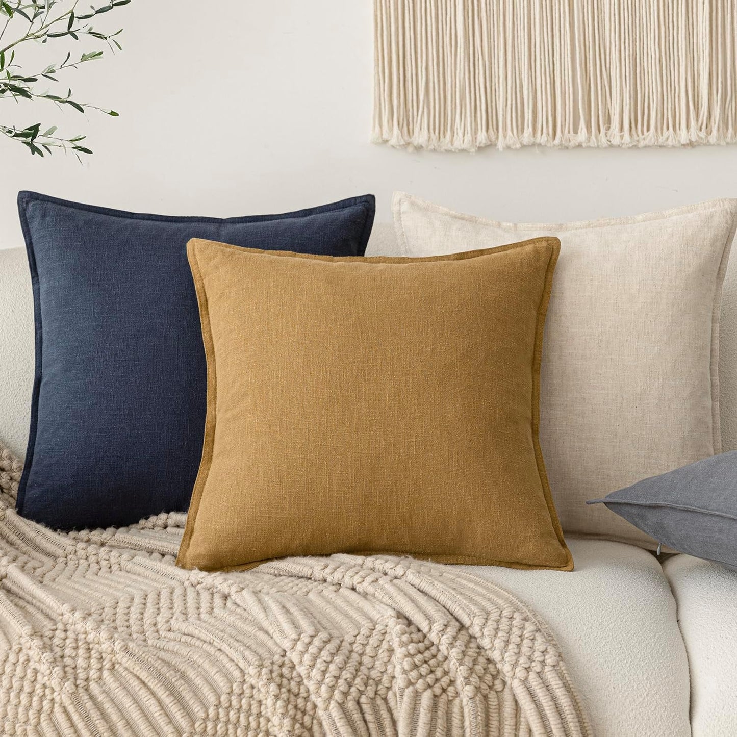 Foindtower Pack of 2, Decorative Linen Soild Throw Pillow Covers Soft Accent Lumbar Cushion Case Boho Farmhouse Pillowcase for Couch Sofa Bedroom Living Room Home Decor 12 x 20 Inch Honey Mustard