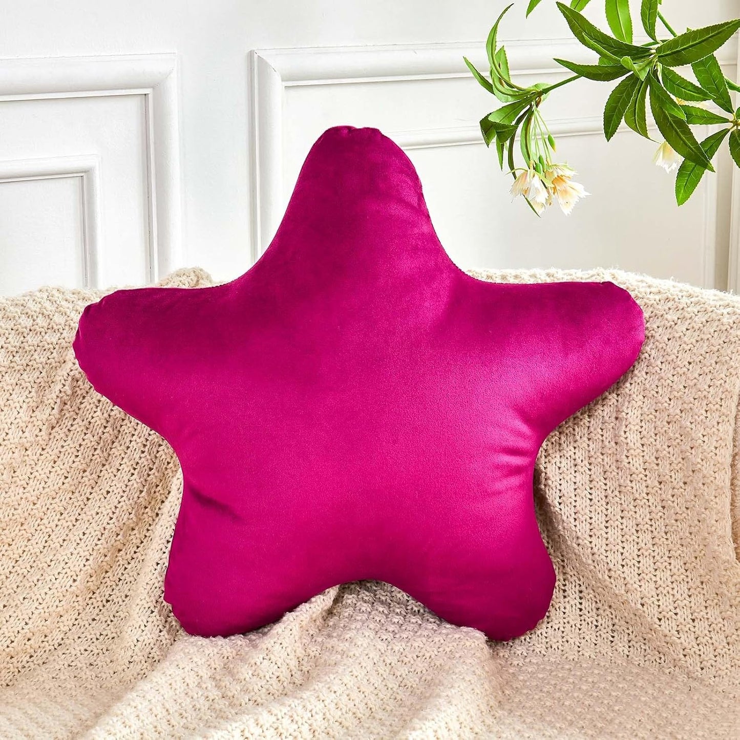 Fuchsia Star Throw Pillow, Cute Star Pillow Room Decor, Soft 19.6" Star Shaped Decorative Throw Pillow for Bedroom, Star Plush Floor Cushions Pillows