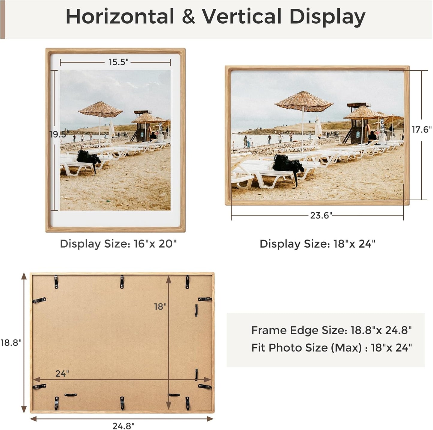 Heimlove 18x24 Picture Frames Natural Oak,Original Wood Hand Make Crafted Poster Frame with Mat to 16x20 Graduation Picture Display,Family Picture,Wedding Picture,Photo,Document Wall Mounted