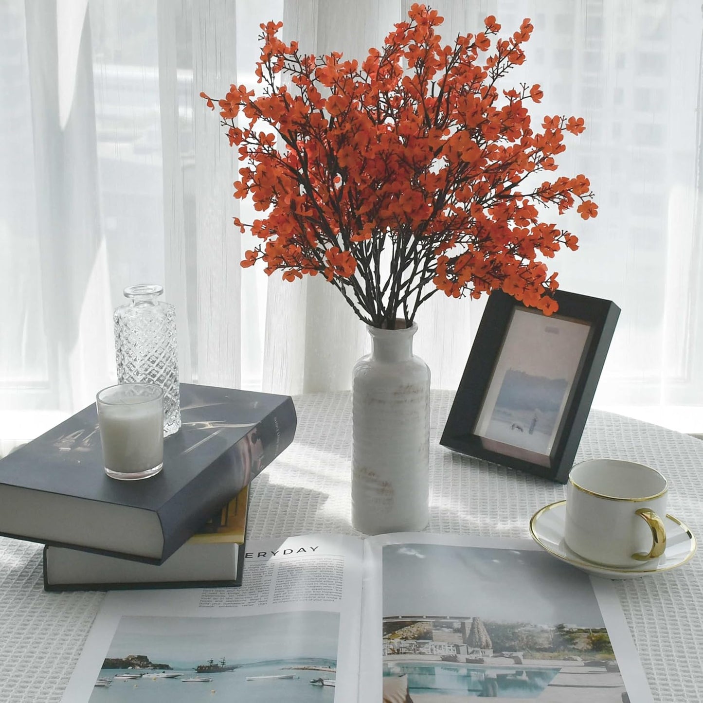 Mandy's Coral Artificial Baby’s Breath Flowers 6 Bundles Silk Gypsophila with Bendable Stems for Fall Centerpiece Wedding Decor and Table Arrangements