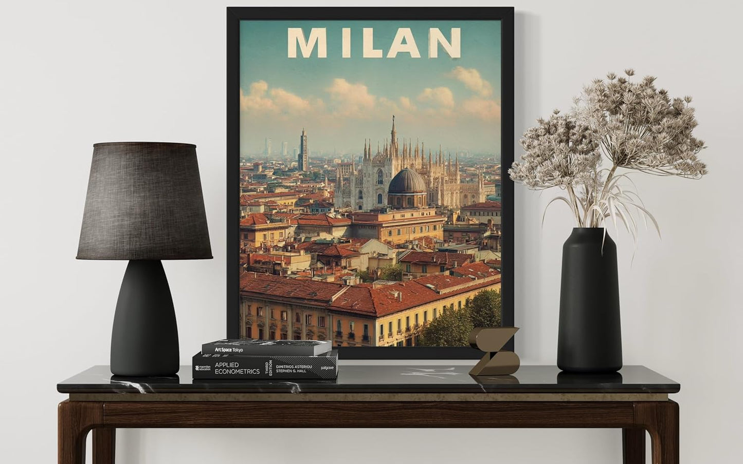 Milan, Italy Art Print Poster, Europe Vintage City Retro Photography Skyline Travel Bedroom Bathroom Living Room Decor 183 (Milan, Italy, 16 x 20 inches, Black Frame)