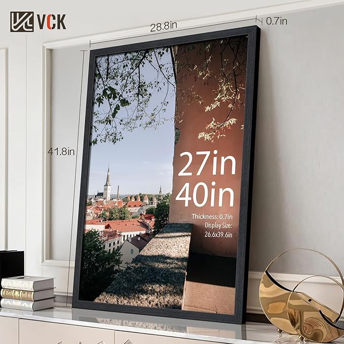 VCK 27x40 Frame for Poster & Picture - Black Oak 3 pk, Exclusive Natural Textured Solid Wood Frame, Wall Hanging