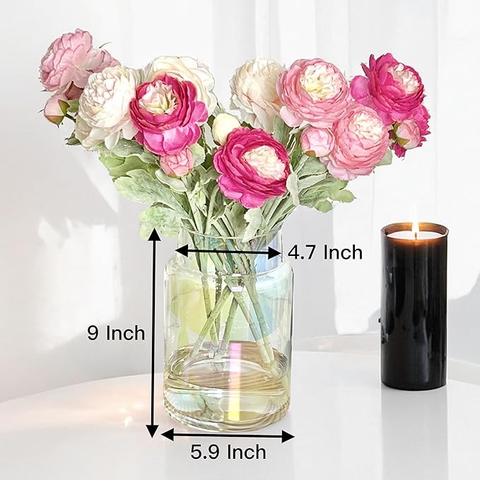 BLOFLO Iridescent Glass Vase, 9 Inch Large Glass Vase for Flowers, Modern Thick Glass Flower Vases for Centerpieces, Decorative Glass Cylinder Hydroponic Vase for Wedding, Home, Office