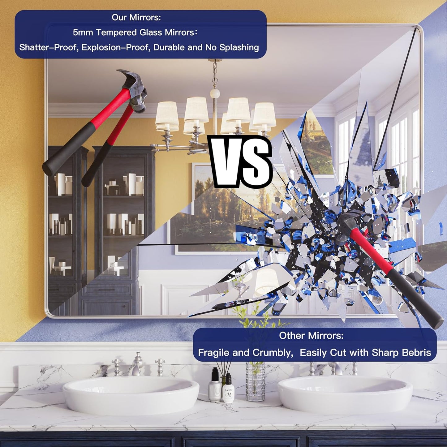 ISKM Black Metal Framed Wall Mirror for Bathroom 36" x 36" Rounded Corner Rectangle Mirror Bedroom Vanity Mirrors Wall Mounted Tempered Glass