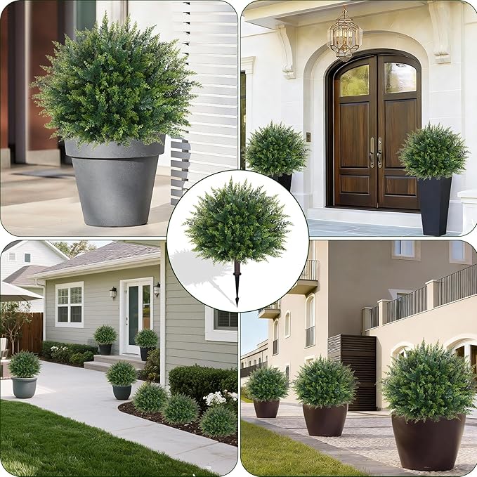 Waipfaru Artificial Plants Outdoor, 2Pcs 23'' Artificial Cedar Topiary with Ground Spike, UV-Resistant Fake Plants Fake Bushes for Christmas Outdoor Indoor Garden Front Porch Decor