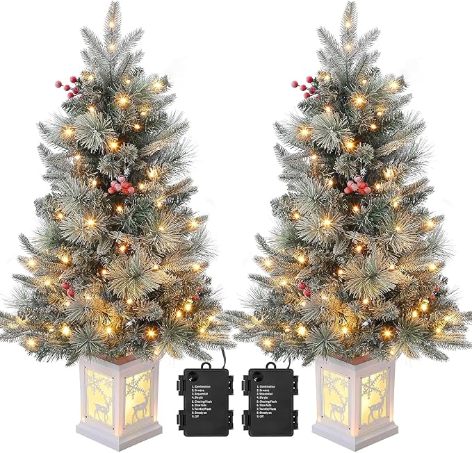 3 Ft Pre-Lit Christmas Tree, Artificial Christmas Trees with Lighting, Xmas Trees with 78 Led Lights, Christmas Decoration for Home, Office, Easy Assembly