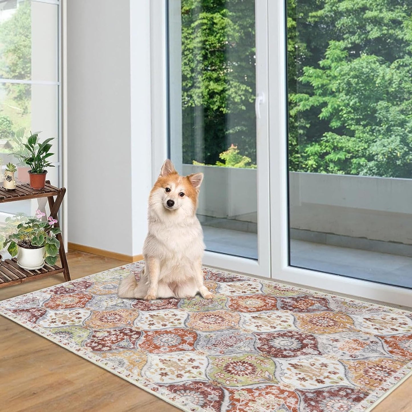 Lahome Moroccan Trellis Washable Small Area Rug, 3x5 Black Rug for Bedroom Living Room, Non-Slip Oriental Accent Throw Carpet for Kitchen Office Entryway Bathroom Office, Orange/Terracotta