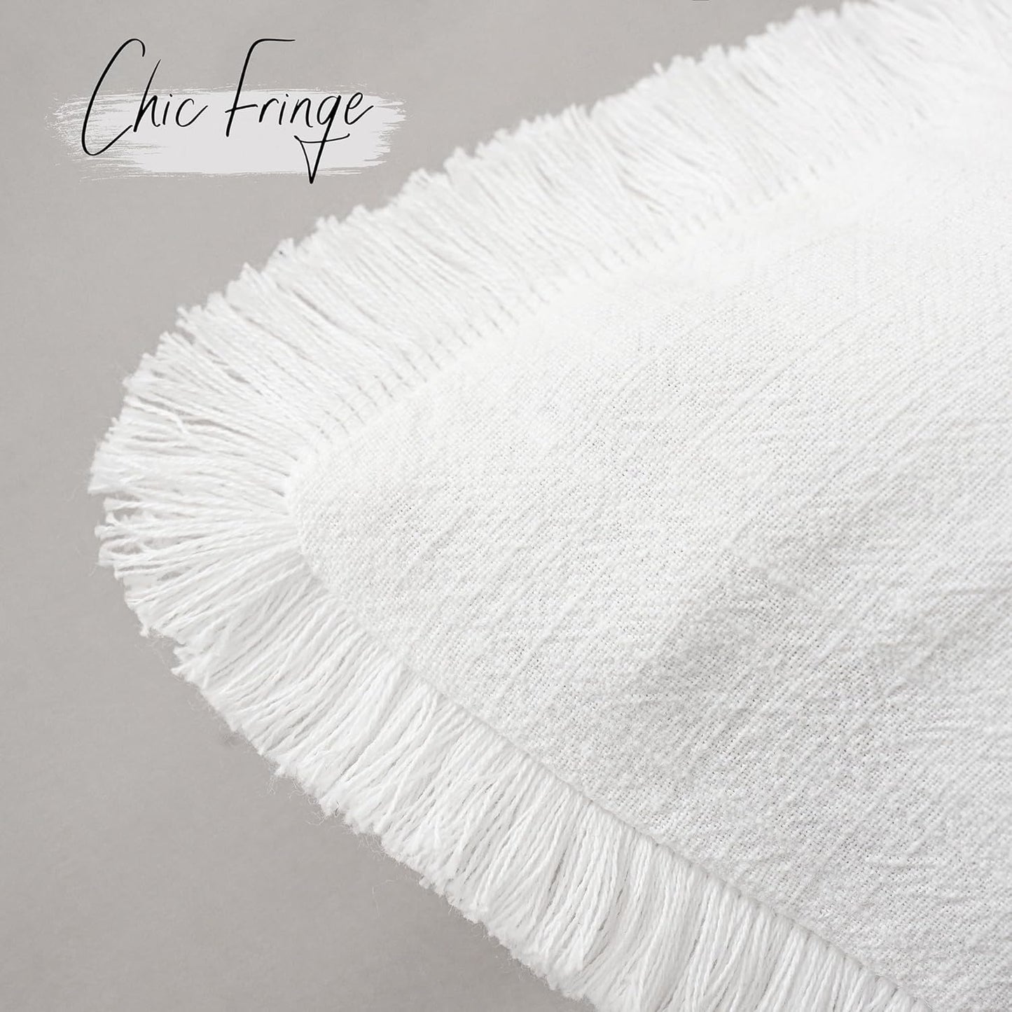 Foindtower Decorative Linen Fringe Lumbar Throw Pillow Covers Cozy Boho Farmhouse Cushion Cover with Tassel Soft Accent Pillowcase for Sofa Bed Living Room Home Decor, 12×20 Inch, 1PC, Cream White