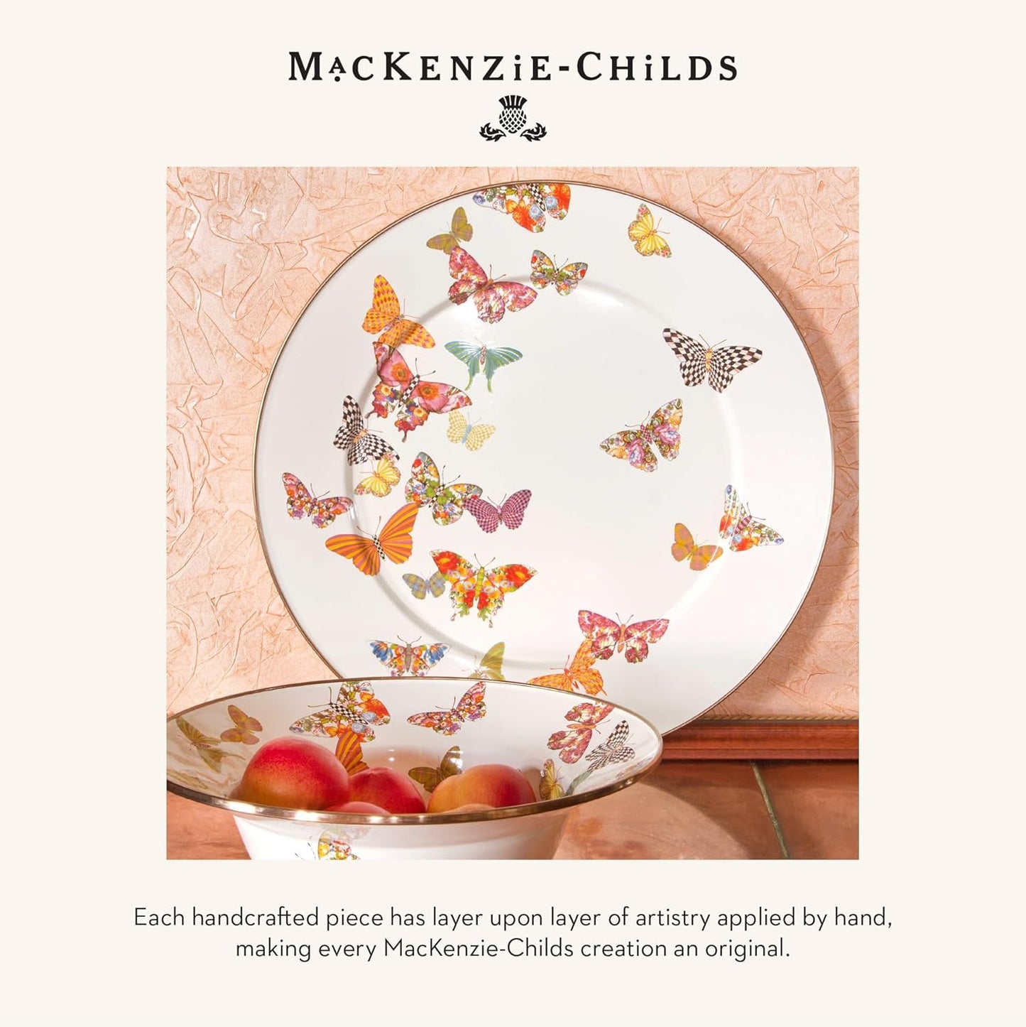 MACKENZIE-CHILDS Enamel Mug, Cute Enamelware Coffee and Tea Mug, Unique Drinkware, 16 Ounces, Butterfly Garden, Set of 1