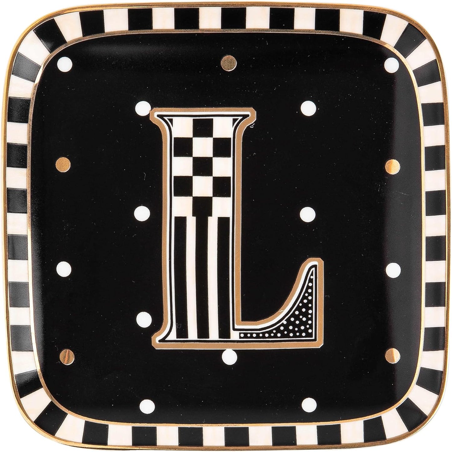 MACKENZIE-CHILDS Monogram Dish, Decorative Ceramic Letter Plate, 5 3/4" Square, L