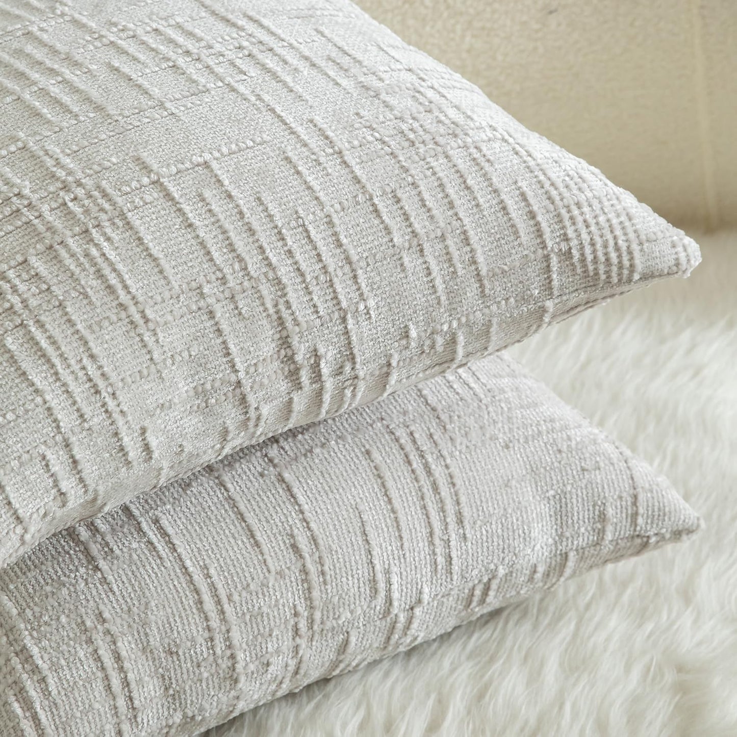 MANDIOO Pack of 2 Soft Chenille Textured Throw Pillow Covers Square Accent Solid Decorative Cushion Cover Cozy Farmhouse Pillow Case for Couch Sofa Bed Living Room 24x24 Inch Pearl Gray