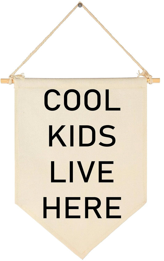 Cool Kids Live Here-Nursery Wall Flag Decor, Bedroom Decor,Playroom Sign,Front Door Decor,Banner Gift for Newborn Boys Girls Kids,Baby Gift Shower for Baby Daguther Son,New Home Birthday Gift