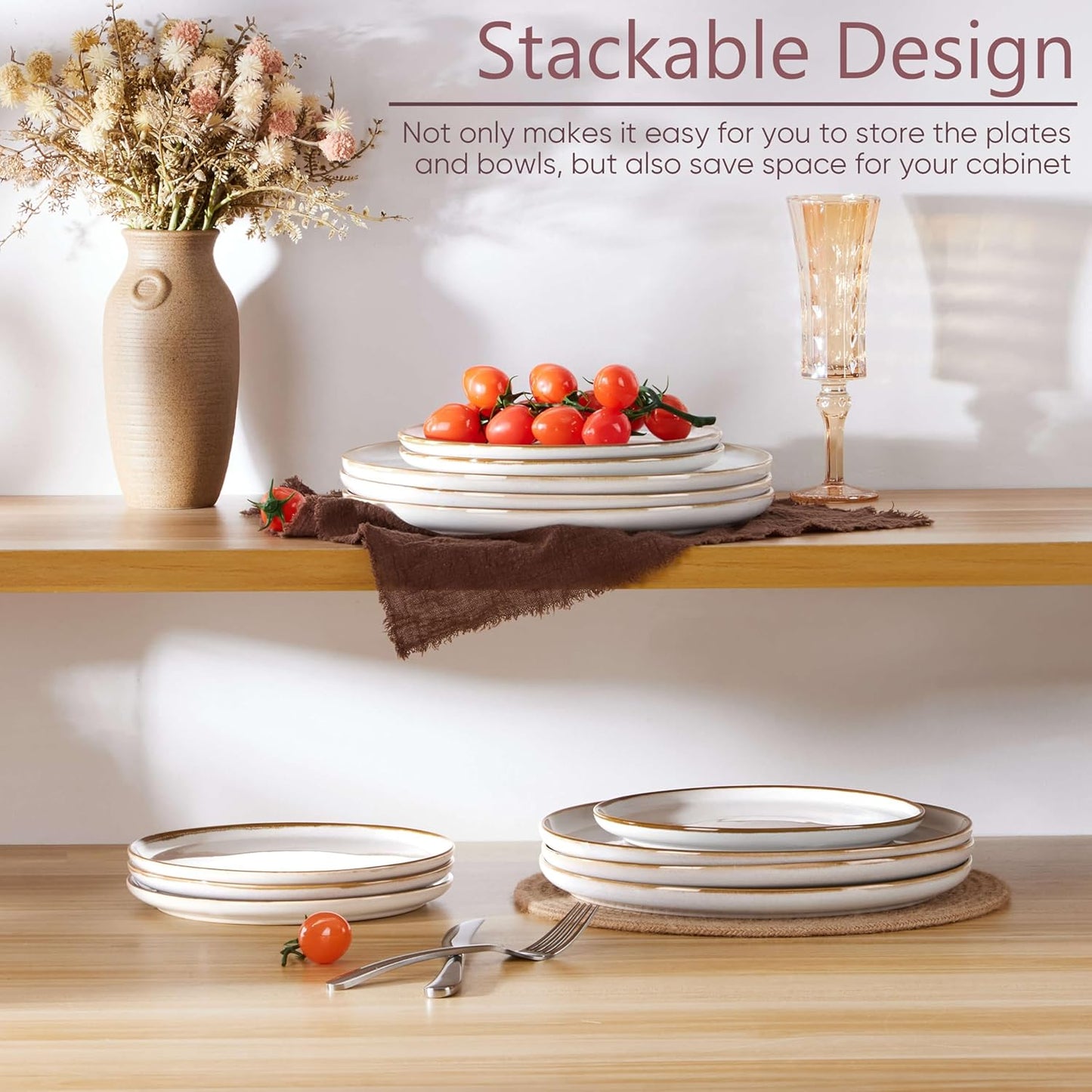 Herogo Ceramic 7.9 Inch Porcelain Dessert Plates Set of 6, Small Stoneware Dinner Plate Set, Double Reactive Glaze Large Dinnerware Plates for Kitchen, Microwave, Oven & Dishwasher Safe, Ivory White