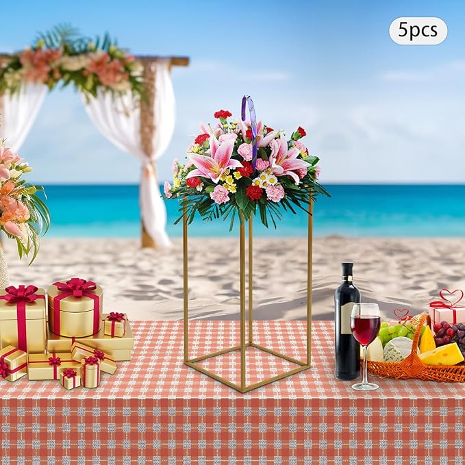 5 Pcs Metal Flower Stand for Wedding Centerpieces Stand Column Vases Wedding Flower Stand Rectangular Geometric Gold Centerpieces Stands for Wedding Decorations Home Party Event (5Pcs 23.62inch)