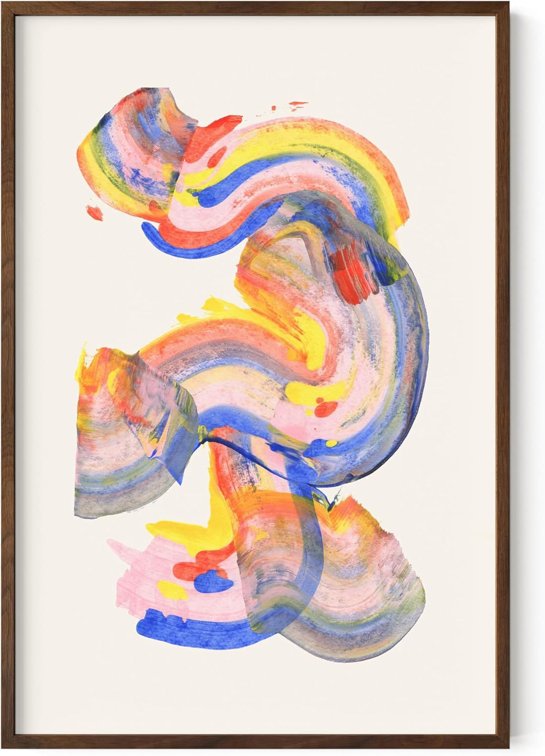 HAUS AND HUES Colorful Abstract Wall Art - Minimalist Retro Picture for Living Room Decor, Red and Pink Modern Wall Art Painting (Abstract Watercolor Swirls, Walnut Frame, 24x36)