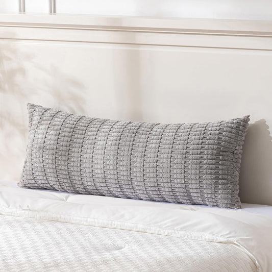 Fancy Homi Gray Long Lumbar Farmhouse Decorative Throw Pillow Covers 20x54 Inch for Bed Couch Bed Sofa, Rustic Boho Room Decor, Soft Striped Corduroy Rectangle Cushion Case 50x137 cm