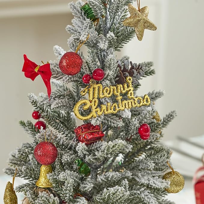 2 PCS Tabletop Christmas Tree, Small Flocked Xmas Tree Mini Artificial Pine Tree with Burlap Base for Desk Table Fireplace Mantel Decor 18 Inches