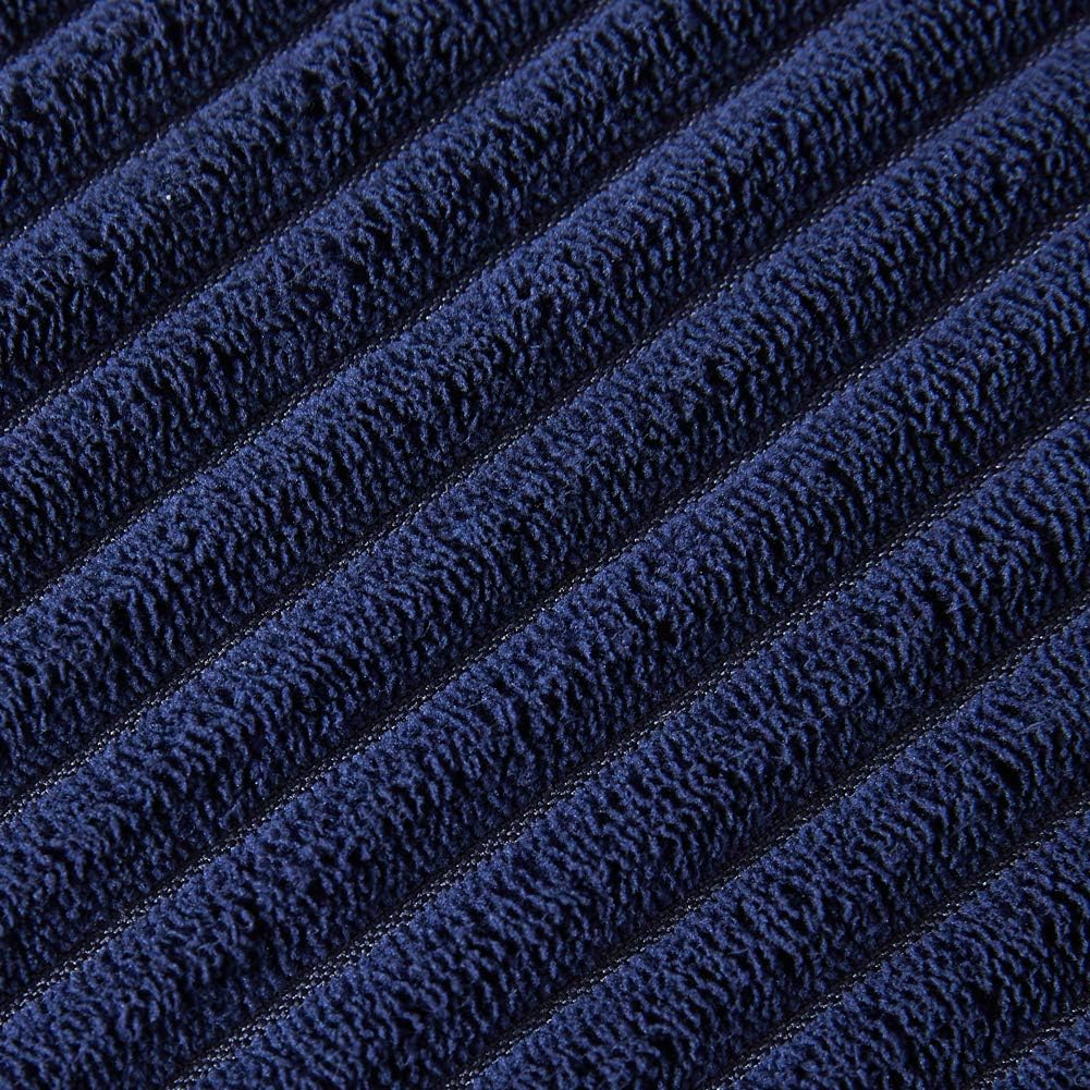 Fancy Homi Pack of 2 Corduroy Soft Decorative Throw Pillow Covers with Pom-poms, Solid Square Cushion Case Pillow Cases Set for Couch Sofa Bedroom Car Living Room (20x20 Inch/50x50 cm, Navy Blue)