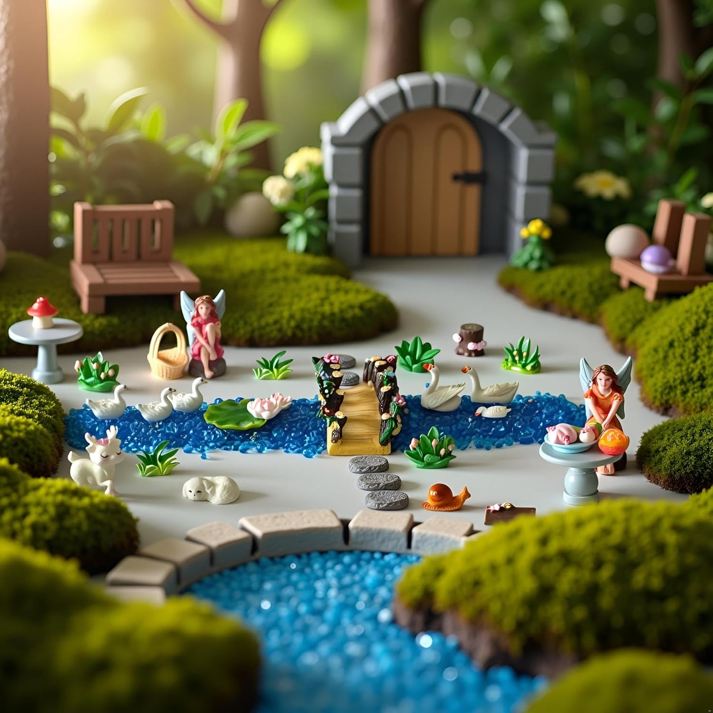 Kai Dream Miniature Fairy Garden Kit, 36 Pcs Miniature Fairy Garden Resin Figurines for Plant Pots, Backyard, Lawn, Micro Landscape, Dollhouse, Terrarium