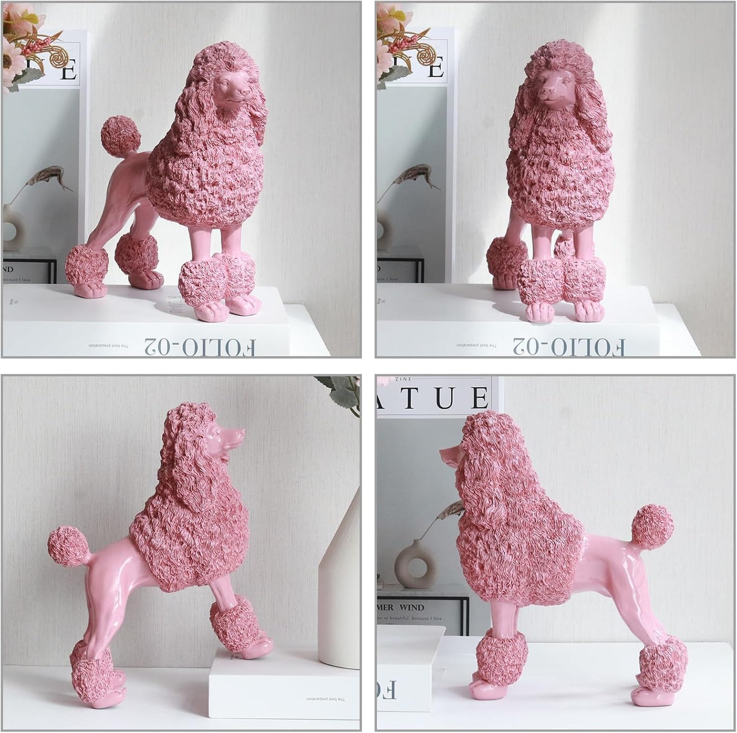 Lukitas Standing Pink Poodle Sculpture Decor, Decorative Dog Statue, Animal Ornament for Garden Home, Resin 10''