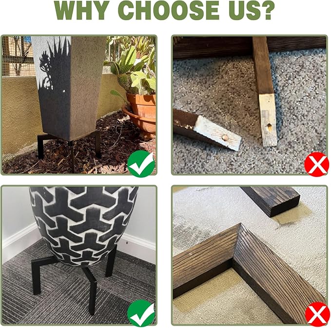 Heavy-Duty Metal Plant Stands Indoor Outdoor, 2/3 Pack Modern Plant Holder & Rattan Stool - Low Short Black Plant Stands Fit 5-12 Inch Pots (Plant Not Included) (2Pcs)