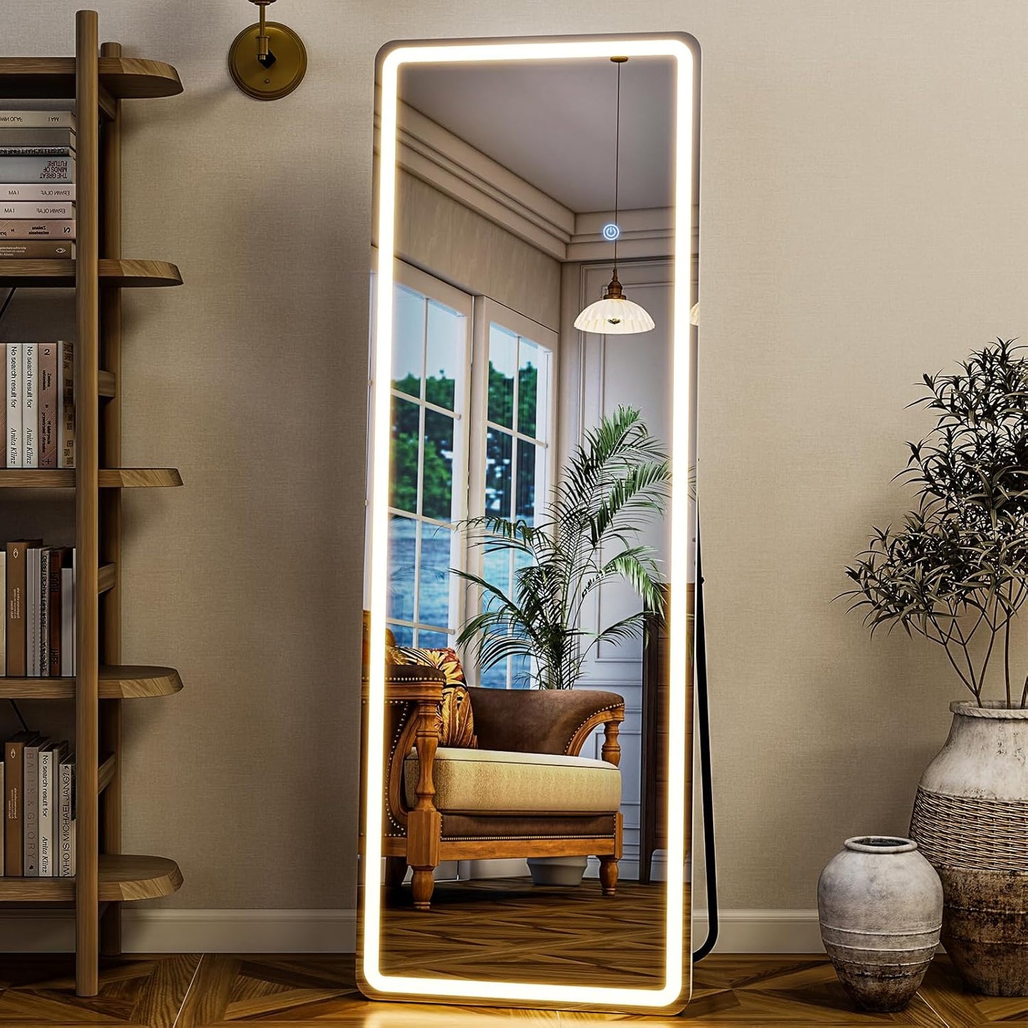 GLSLAND LED Full Length Mirror - 56" x 20" Floor Standing Mirror with Light for Bedroom/Cloakroom -Dimmable & 3 Color Lighting/Wall Mounted Full Body Mirrors