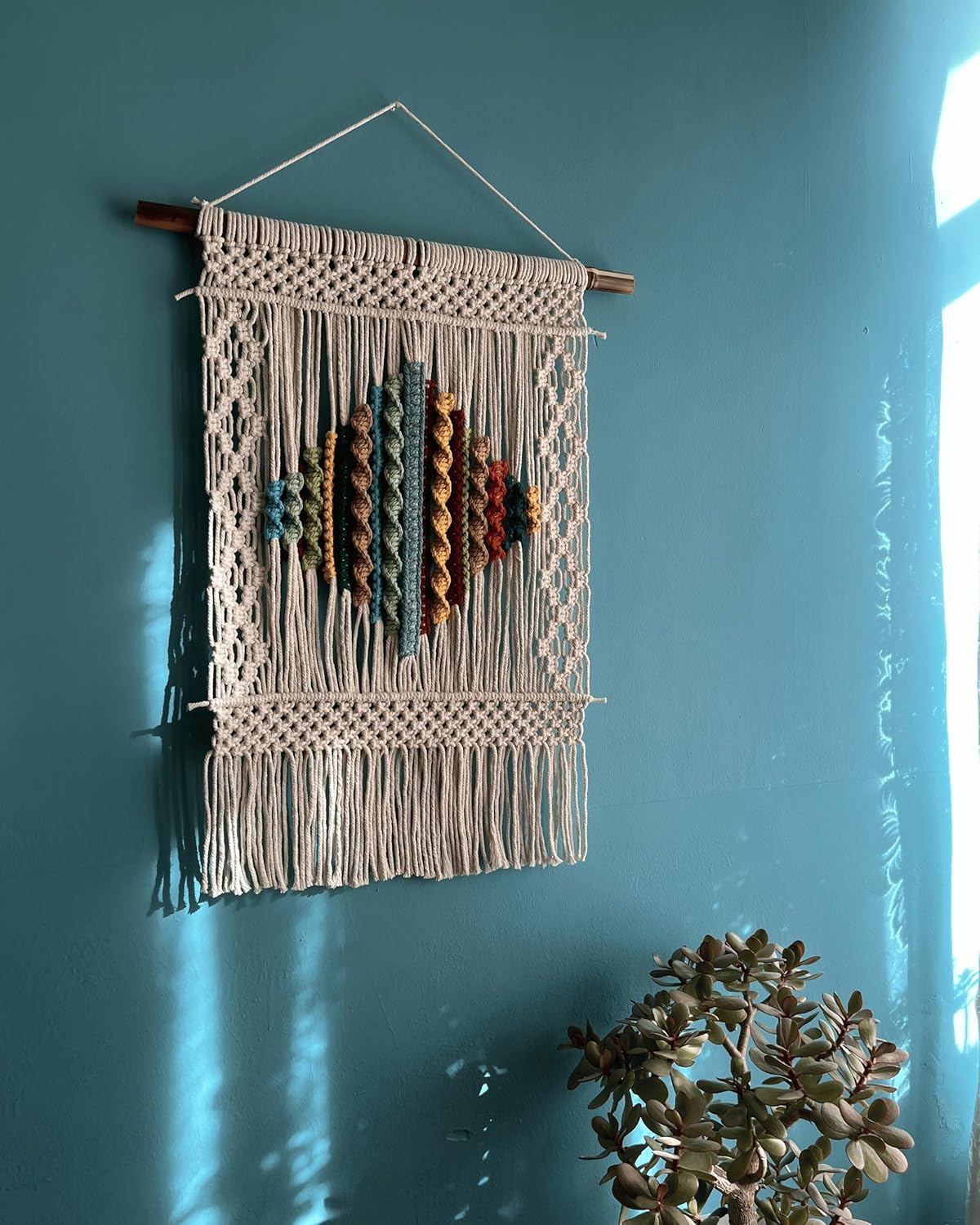 Knots & Beyond 'Haven' Collection, Macrame Wall Hanging, Boho Woven Tapestry, Yarn Art, Living Room & Bedroom Decor, 21.6" x 27.5"