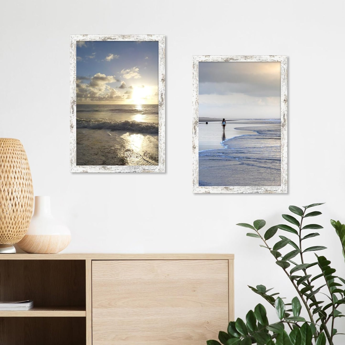 iRahmen 12x18 Picture Frame Set of 2 with Plexiglass, Distressed White Wood Poster Frame for Photo Gallery Wall Mounting Horizontal and Vertical