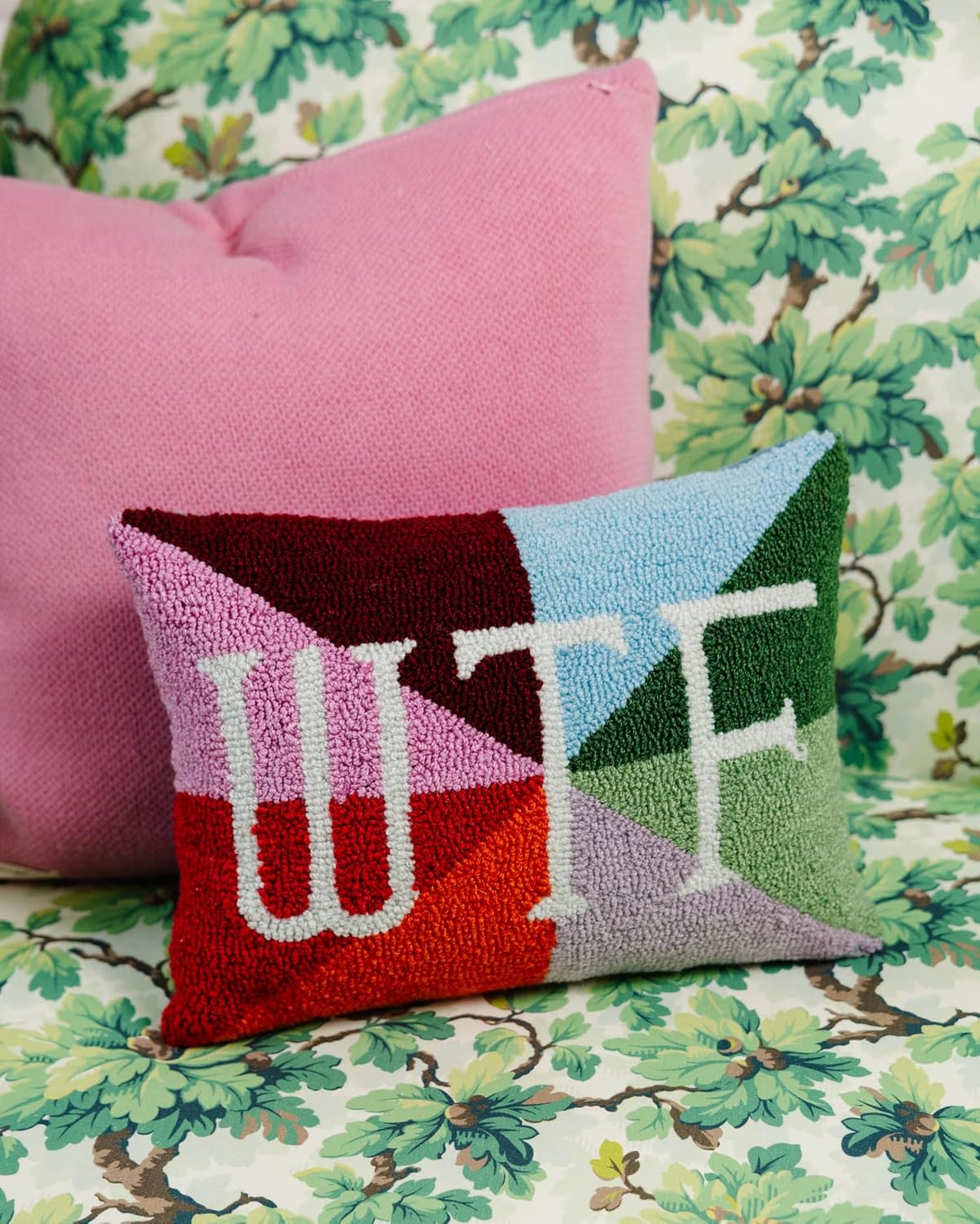FURBISH Hook Decorative Throw Pillow - WTF - 12"x16" - Small Embroidered Designer Pillow for Living Room, Couch, Sofa, Chair & Bed - Eclectic Home Decor