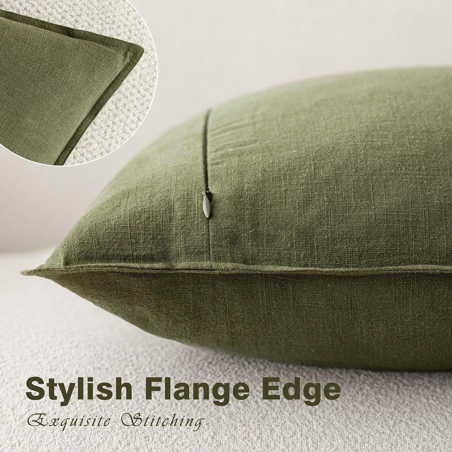 Foindtower Pack of 2, Decorative Linen Soild Throw Pillow Covers Soft Accent Cushion Case Boho Farmhouse Pillowcase for Chair Couch Sofa Bedroom Living Room Home Decor 26 x 26 Inch Olive Green