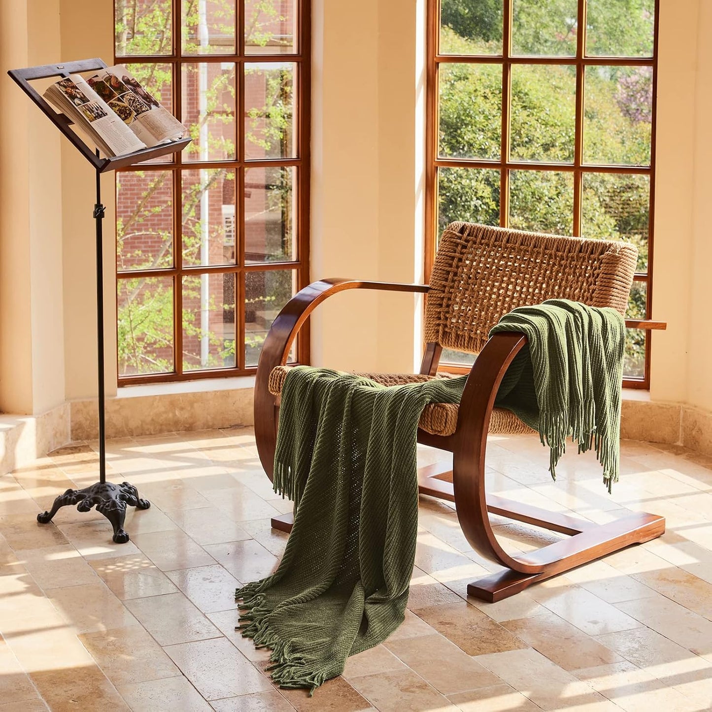 lifein Throw Blanket for Couch, Soft Green Boho Decor Bed Throw,Cozy Knitted Chenille Farmhouse Lightweight Throw (Olive Green,60 * 80")