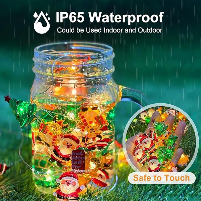 ZGWJ Christmas String Lights with Timer, 2 Pack Xmas Trees-Reindeer-Santa Claus 50LED 16FT Twinkle Fairy Lights 8 Modes for Bedroom,Christmas Parties Decoration Indoor and Outdoor