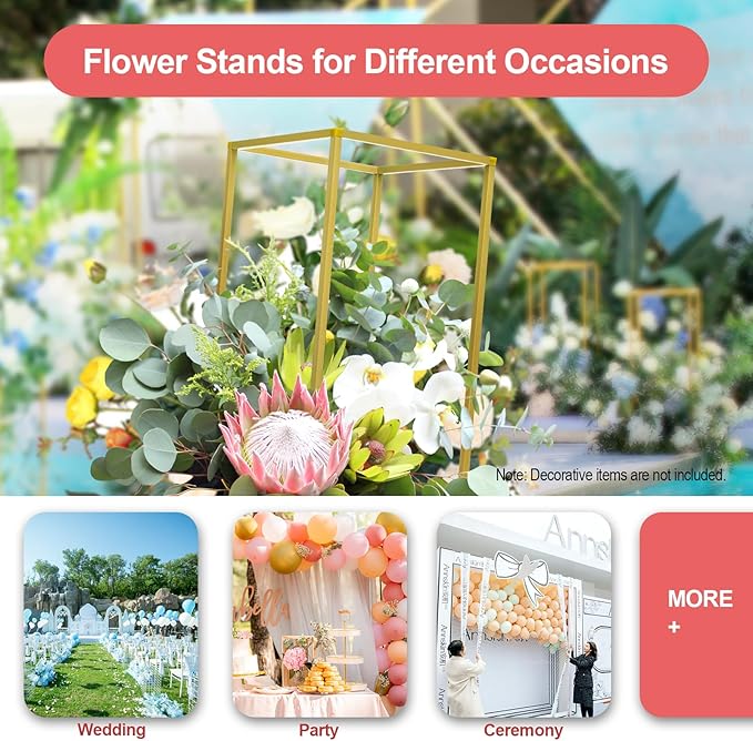 10 Pcs Metal Flower Stand for Wedding Centerpieces Stand Column Vases Wedding Flower Stand Rectangular Geometric Gold Centerpieces Stands for Wedding Decorations Home Party Event (10Pcs 23.62inch)