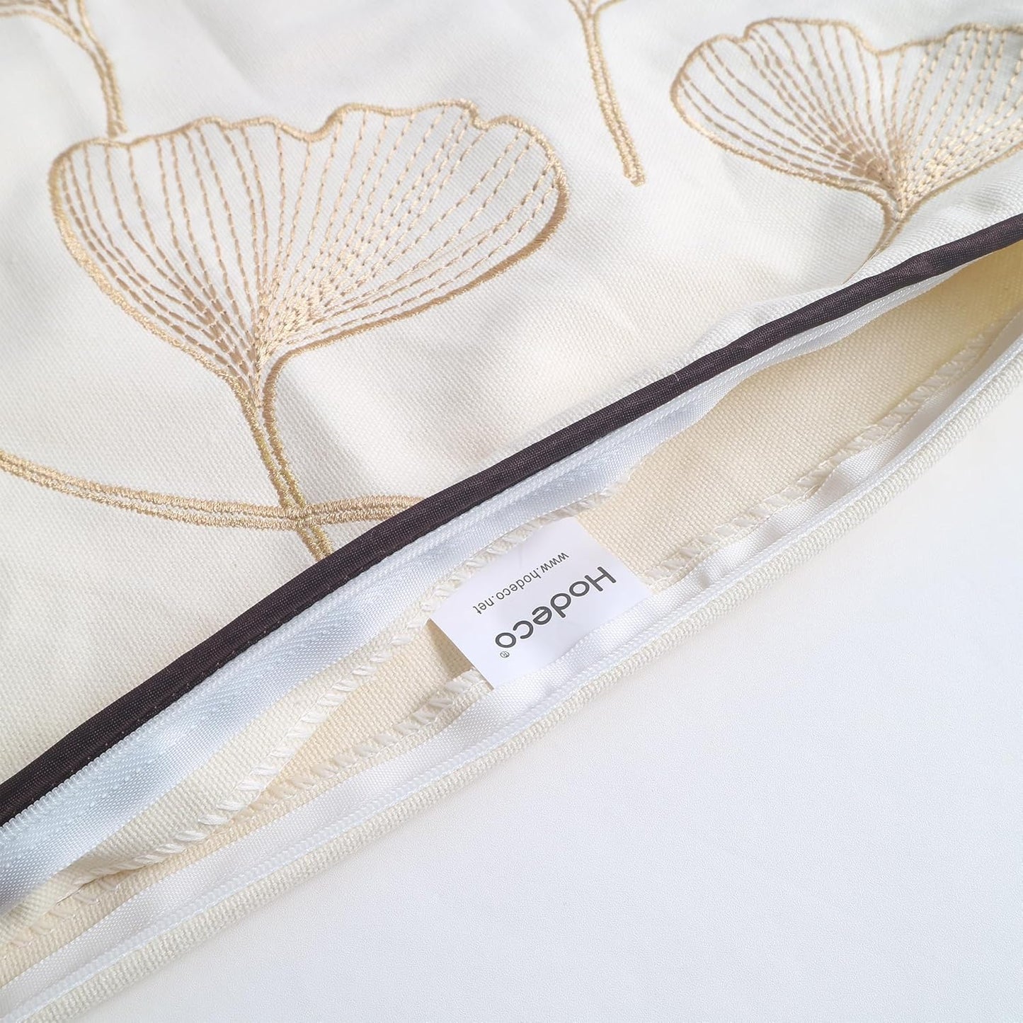 Embroidery Throw Pillow Covers 18x18 Fine Thread Golden Ginkgo Leaves Home Decor Floor Pillow Cover for Couch 100% Cotton Cushion Cover Embroidered Throw Pillow Case 45x45cm, 2 Pieces