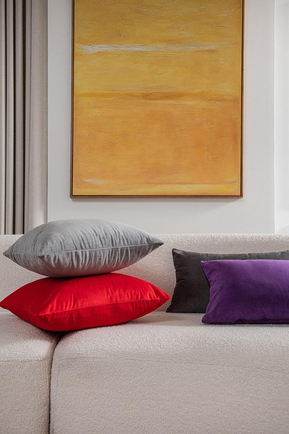 Decorative Pillow Cases 22x22 Light-Grey: 2 Pack Cozy Soft Velvet Square Throw Pillow Covers for Farmhouse Home Decor