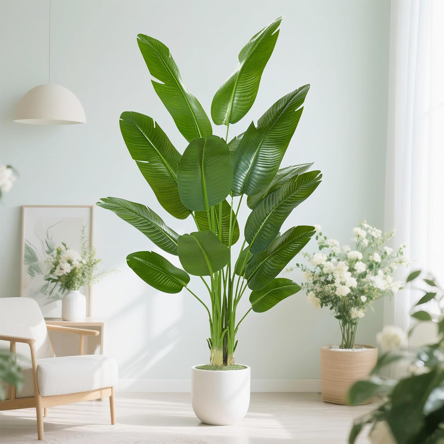 Bird of Paradise Artificial Tree, 7Ft Tall Faux Plant, Fake Banana Leaf Plant Indoor, Faux Palm Tree Faux Floor Plants Tropical Tree in Pot, Present for Friend Housewarming Decor