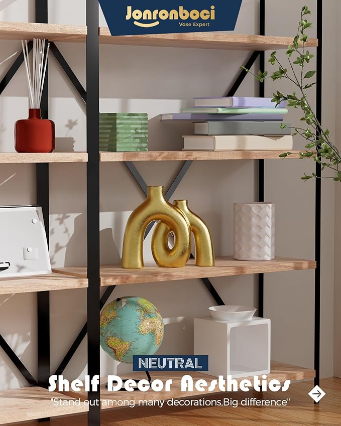 Hug Donut Decorative Vase Set - Golden Modern Classic Transitional Style Vases Home Decor, Matte Ceramic Decorations for Living Room Shelf, Bookshelf Mantle Entryway Table or Console Décor (Gold)