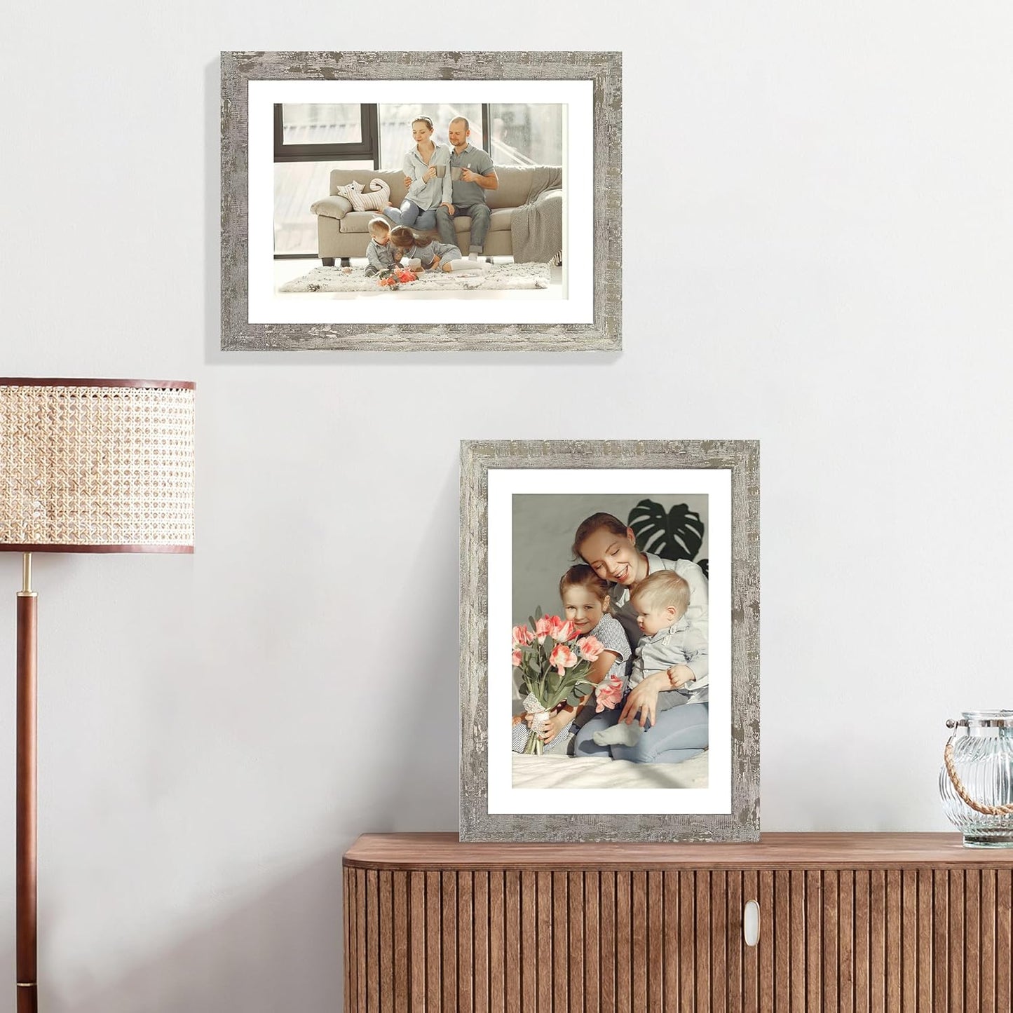 iRahmen 10x14 Picture Frame Set of 4 with Tempered Glass, Distressed Moss Green Frames Display 8x12 Picture with Mat or 10 x 14 Without Mat, Rustic Wood Photo Frames for Wall Mounting