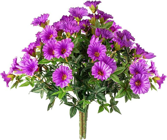 UV Resistant Artificial Petunias 4PCS Fake Flowers 13.3In Artificial Flowers for Outdoors Silk Flowers Fake Hanging Basket Plants Suitable for Outdoor Porch Decor Patio Decor, Dark Purple