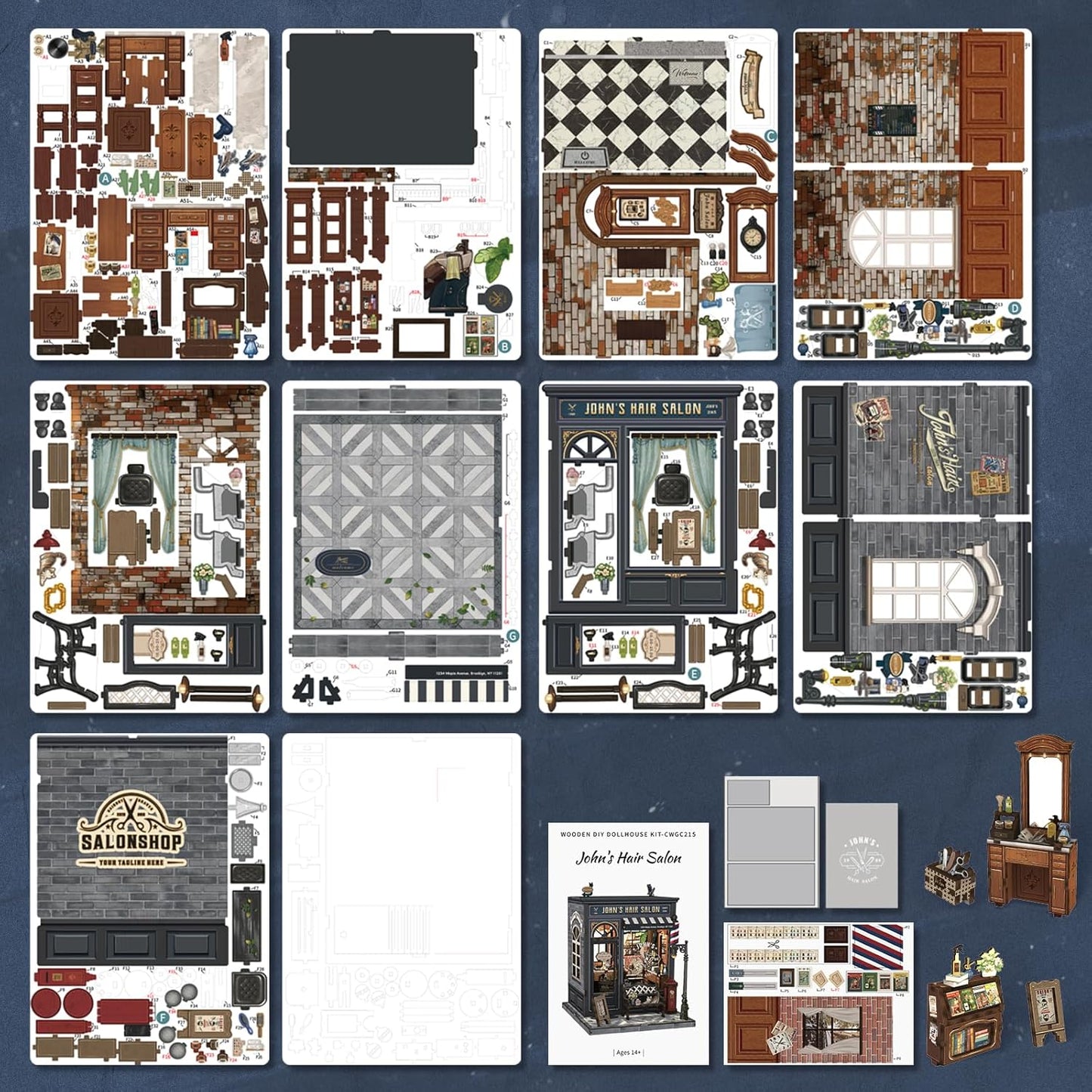 Fsolis Book Nook Kit - DIY Miniature House Kit for Adults Mini House Tiny 3D Puzzles for Bookshelf Diorama Decor Gifts for Women Teenagers Puzzle Lovers (John's Hair Salon)