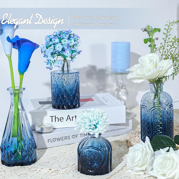 24Pcs Blue Glass Bud Vases Set, Small Vases for Flowers, Perfect for Centerpieces at Parties, Baby Showers, Weddings, Events, Graduation Season, Great Gifts for Office & Home Décor