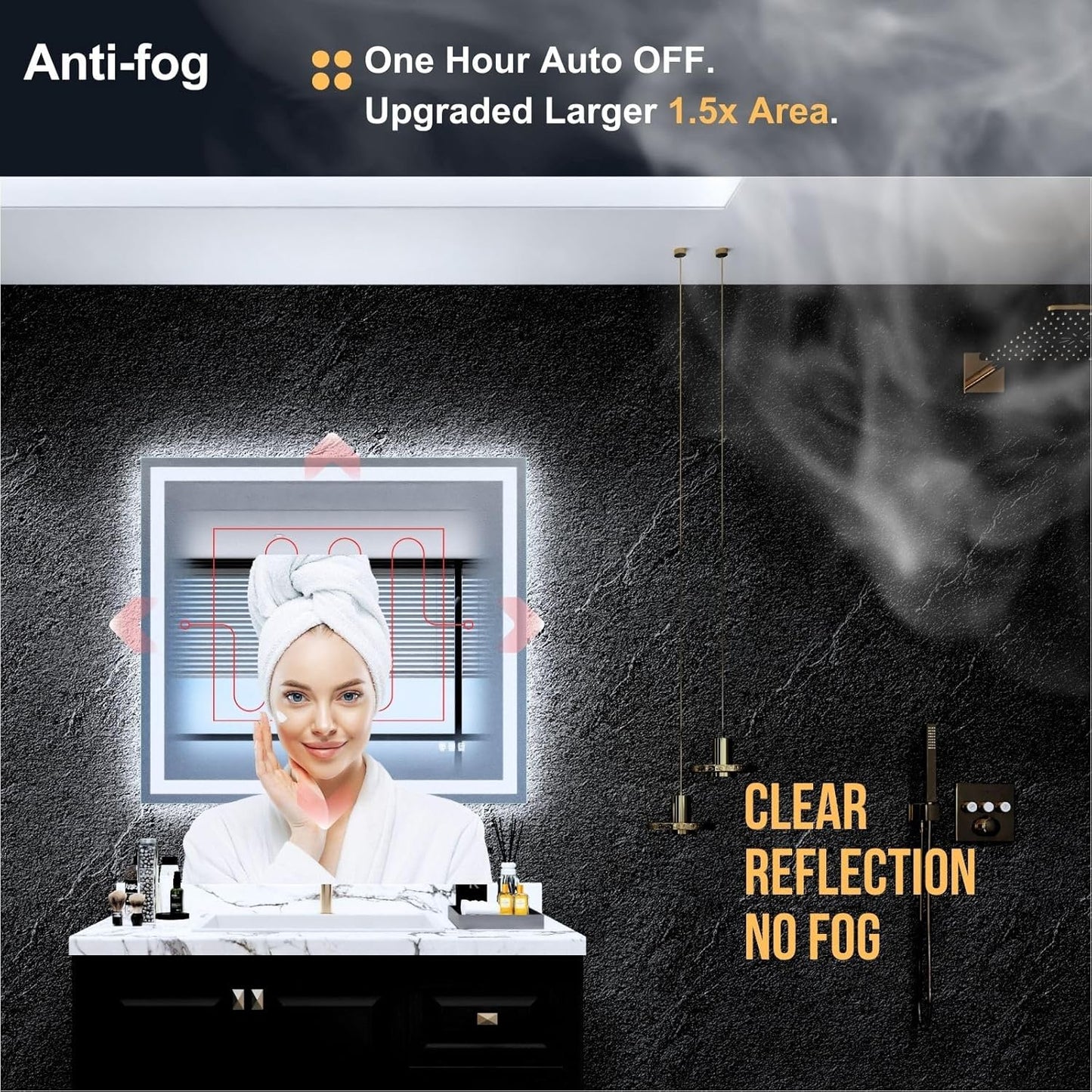 LED Bathroom Mirror with Lights 44"x 30", Anti-Fog, Dimmable, Backlit + Front Lit, Lighted Bathroom Vanity Mirror for Wall, Memory Function, Tempered Glass (Horizontal/Vertical)