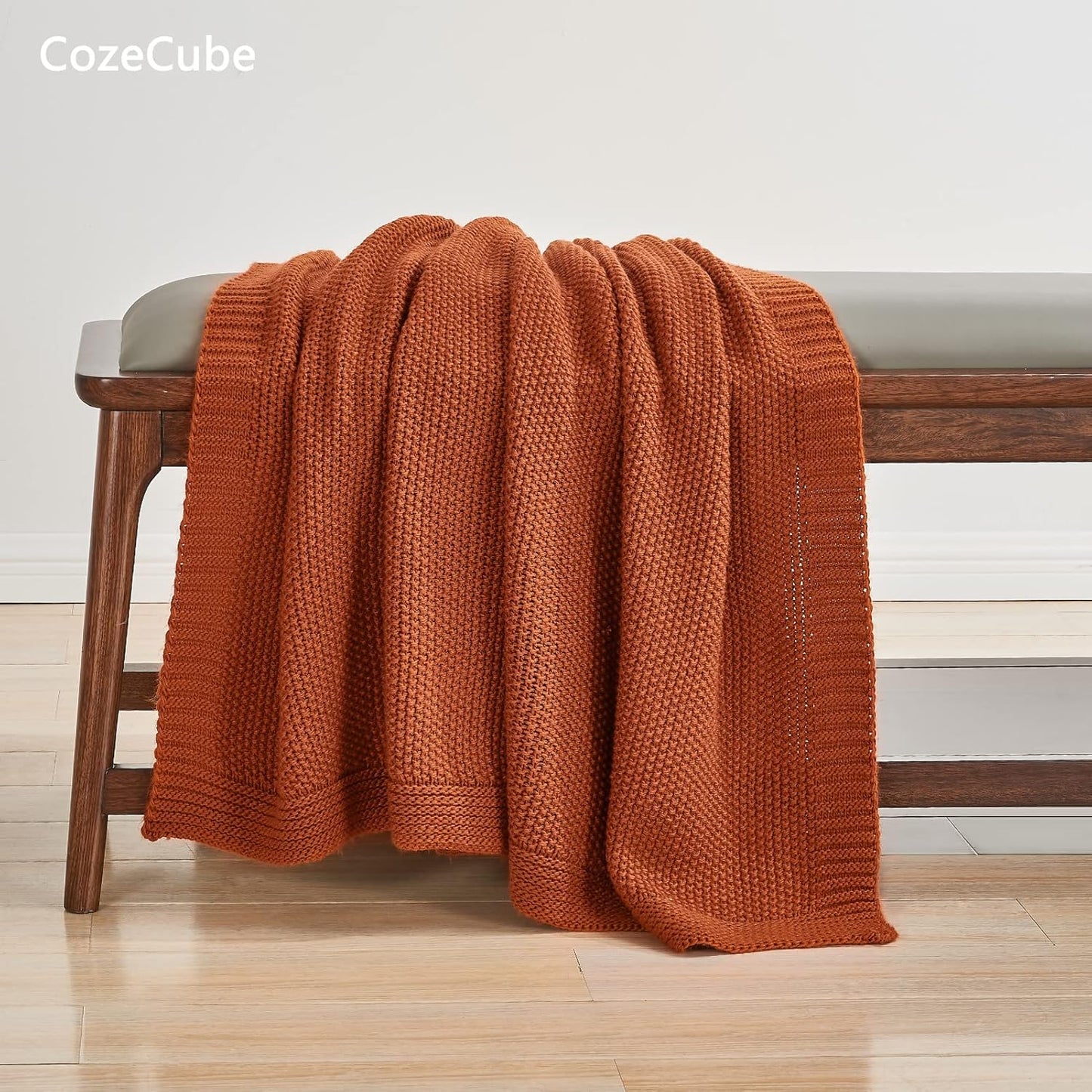 CozeCube Orange Throw Blanket for Couch, Soft Cozy Cable Knit Throw for Bed Sofa Living Room, Lightweight Warm Decorative Farmhouse Christmas Blanket, 60"x80", Burnt Orange