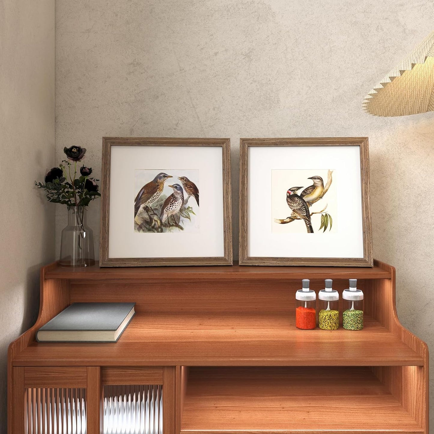 KINLINK 10x10 Picture Frame, Brown Square Solid Wood Frames for Pictures 6x6 with Mat or 10x10 without Mat, Wall and Tabletop Display Photo Frames Brown Wood 4 Pack