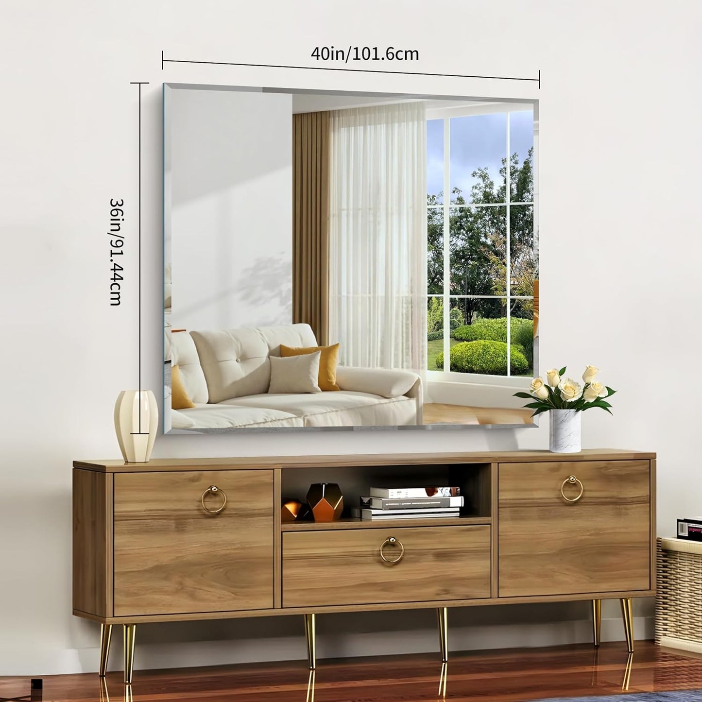 Beveled Bathroom Mirror, 36x40 Inch Large Bathroom Mirrors for Over Sink, Upgraded Shatterproof Beveled Frameless Vanity Mirror for Bathroom,Bedroom,Living Room and Entryway