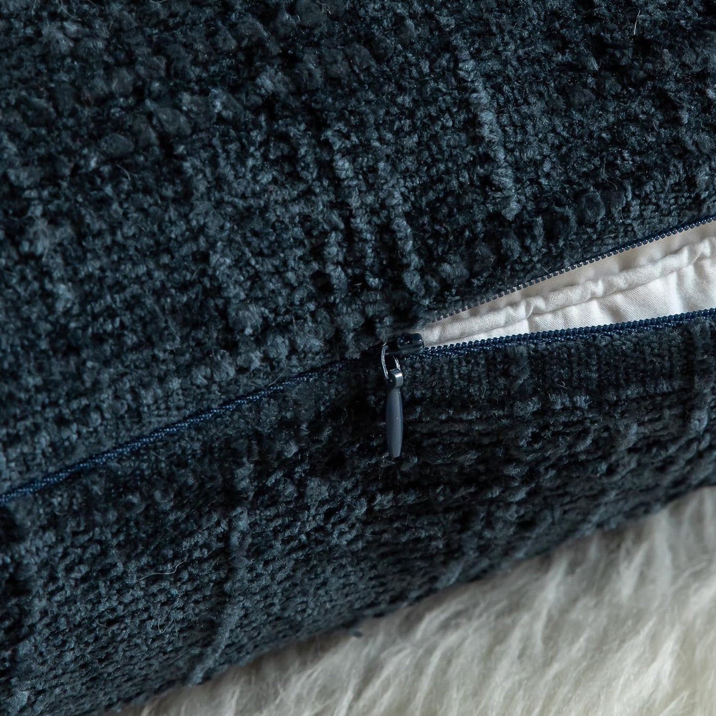 MANDIOO Pack of 2 Soft Chenille Textured Throw Pillow Covers Square Accent Solid Decorative Cushion Cover Cozy Farmhouse Pillow Case for Couch Sofa Bed Living Room 26x26 Inch Dark Blue