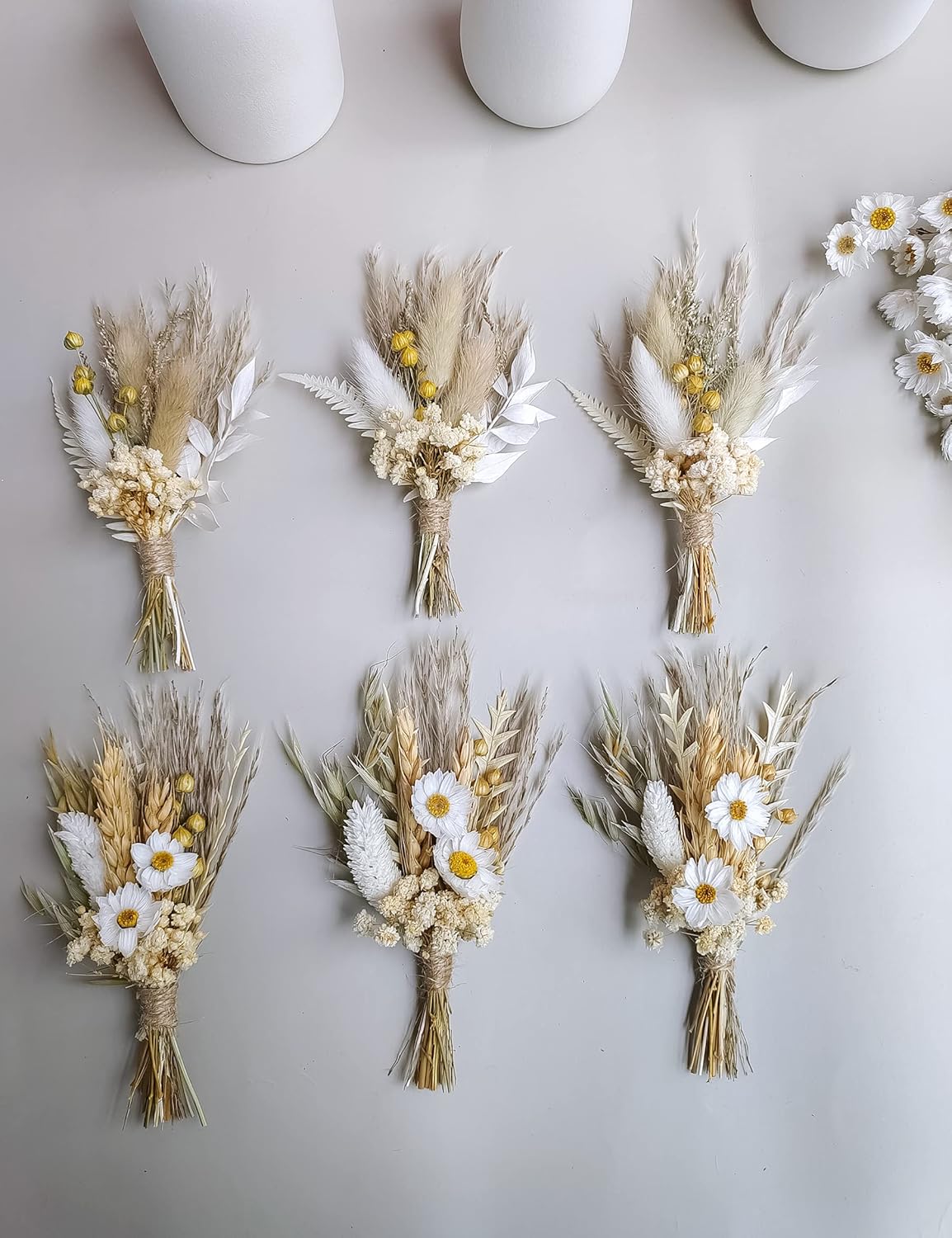 Mini Dried Flower Bouquets for Bridesmaid Proposal Gift Boxes, Birthday Cake Arrangements, Boutonnieres, Small Vases for Table Centers, Bohemian Wedding Decorations, Bridal Shower.(Grey)