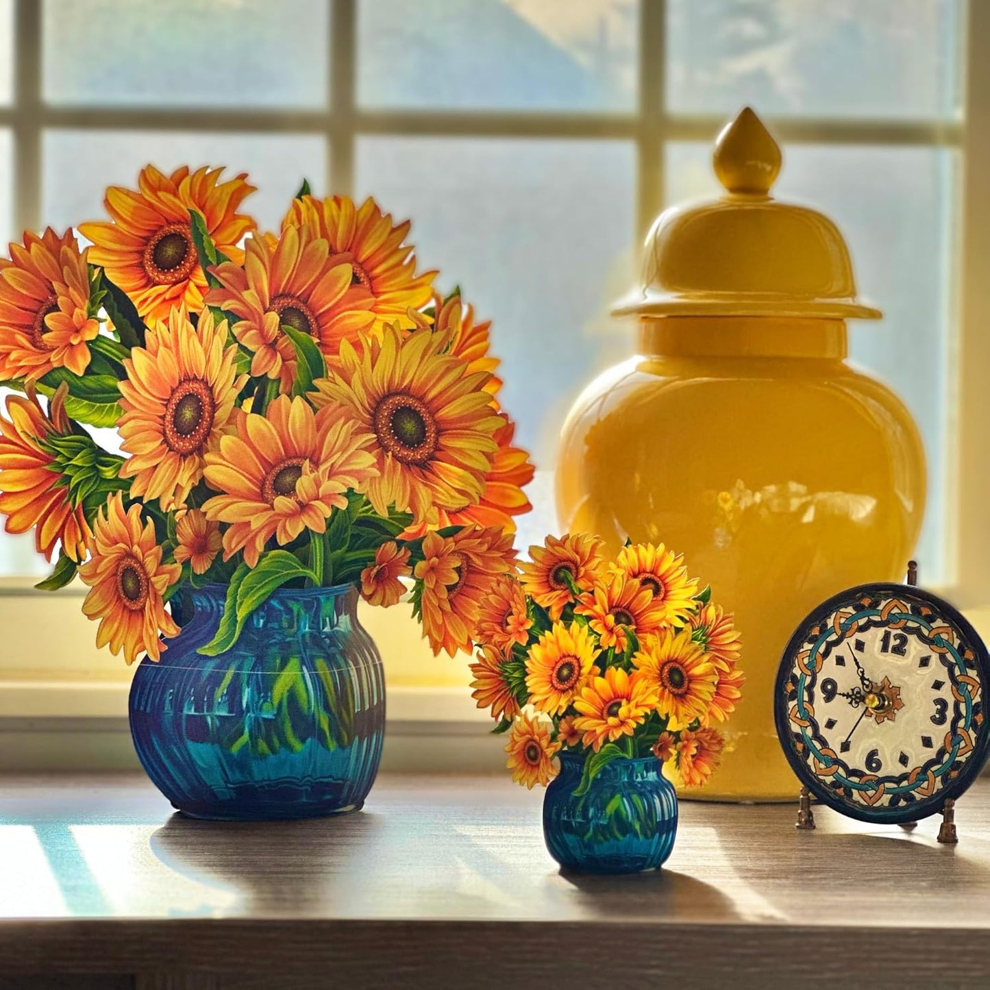 Freshcut Paper Pop Up Cards, Sunflowers, 12 Inch Life Sized Forever Flower Bouquet 3D Popup Greeting Card, Birthday Cards, Get Well Gifts, Blank Notecard & Envelope