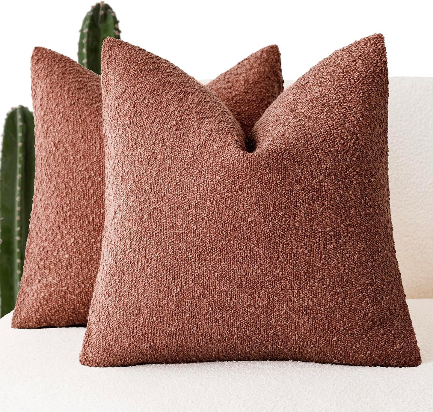 Foindtower Set of 2, Decorative Textured Boucle Throw Pillow Covers Accent Solid Pillow Cases Neutral Cozy Couch Cushion Case for Chair Sofa Bedroom Living Room Home Decor 24x24 Inch Orange Rust Red